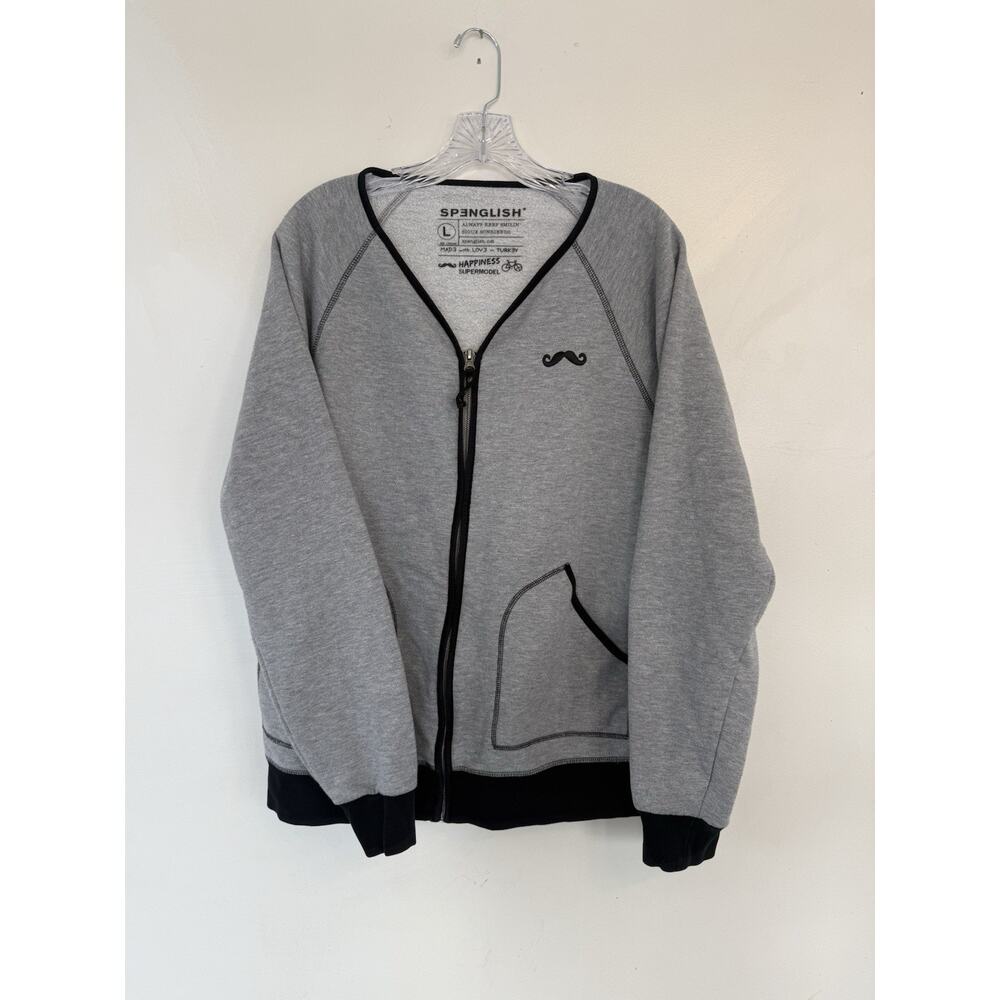 SPENGLISH Gray Cotton Knit Full Zip‎ Sweatshirt Embroidered Accent Size L